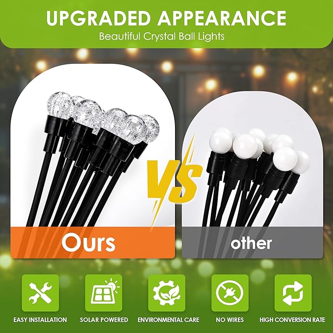 10 LED Solar Garden Lights, 6 Pack Solar Firefly Lights Outdoor Waterproof, Solar Crystal Ball Swaying Lights, Firefly Garden Lights Solar Outdoor (Warm White)-BloomoryGarden