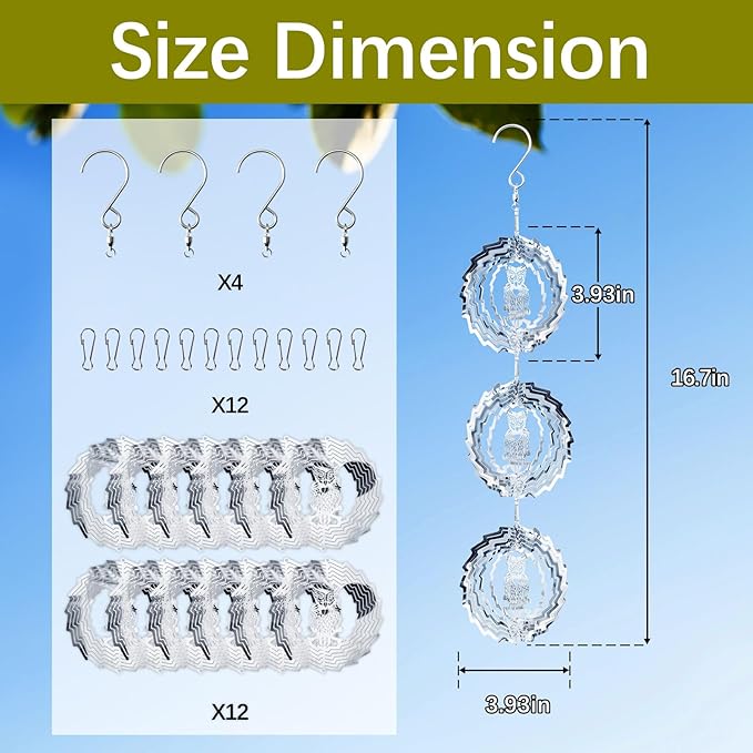 12 PCS Stainless Steel Bird deterrents for Outside,3D Bird Scarer Discs Set Pigeon Deterrent,Bird reflectors to Keep Birds Away Woodpecker Deterrent for House,Crow Deterrent-BloomoryGarden