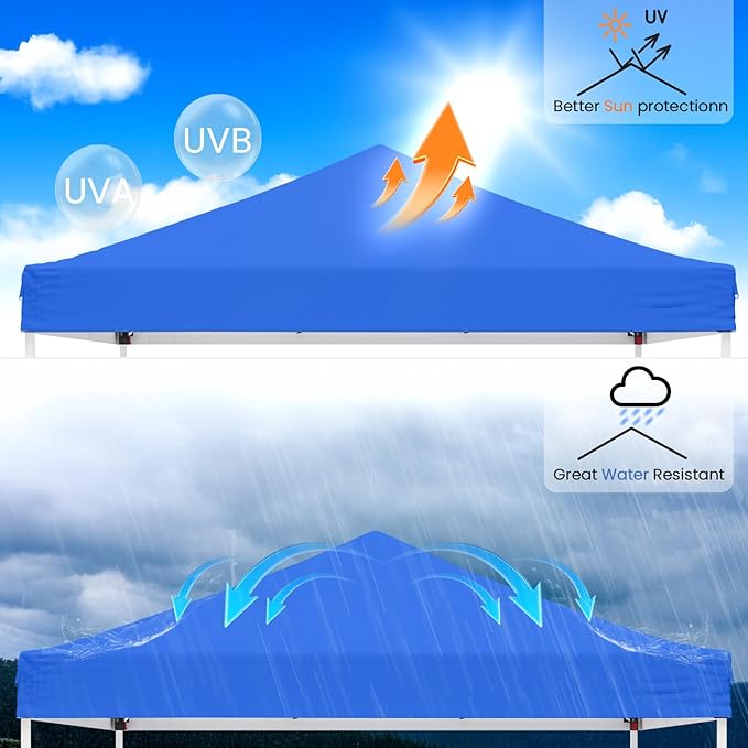 10x10ft Pop Up Canopy Tent,Heavy Duty Waterproof Folding Tent for Camping Parties Events Parties,Outdoor Canopy,Portable Sun Shelter,3 Adjustable Height(Blue)-BloomoryGarden