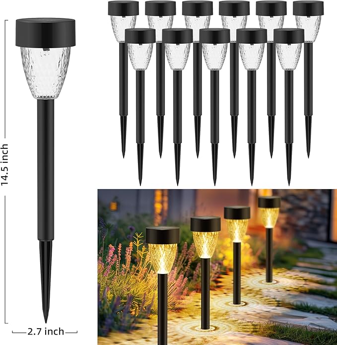 12 Pack Solar Lights Outdoor Waterproof, New Upgraded Solar Garden Lights Up to 12 Hrs Auto On/Off,Solar Pathway Lights Outdoor Outside Lights for Yard Patio,Lawn,Landscape and Pool Decor(3000K)-BloomoryGarden