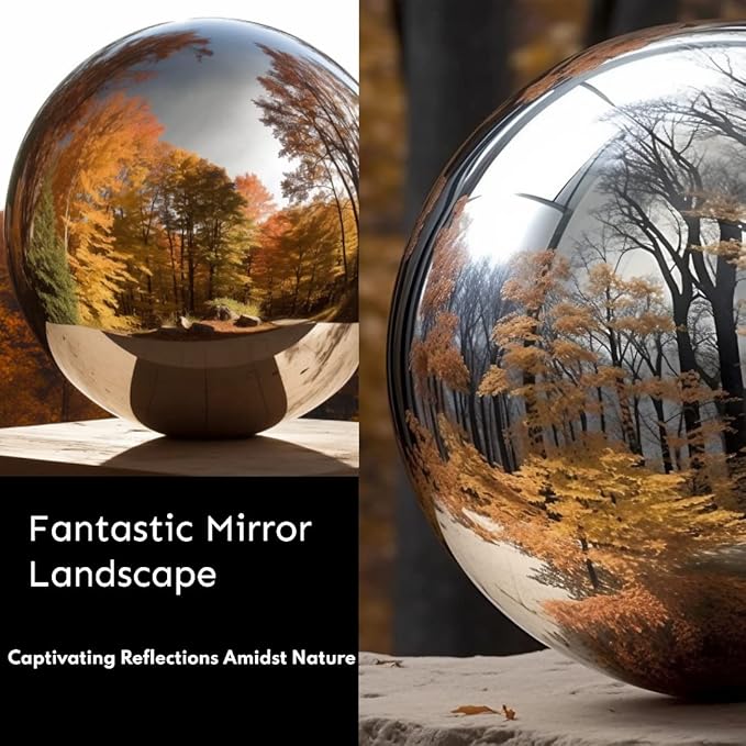 12 Inch Stainless Steel Gazing Globe,v2croft Hollow Ball Mirrored Surface Polished Shiny Sphere,Garden Stainless Steel Gazing Ball for Outdoor Lawn Pond Yard Ornament(Silver)-BloomoryGarden