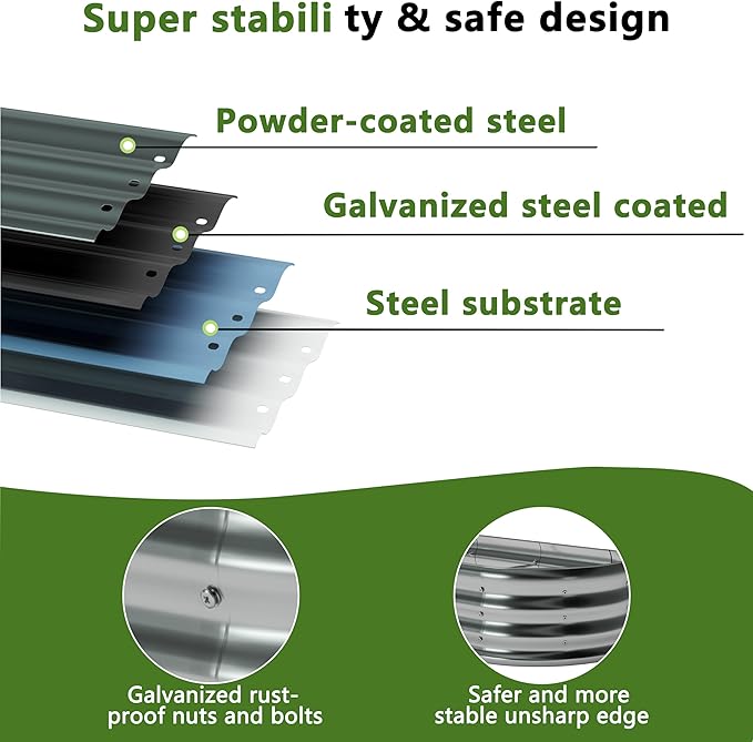 12x2x1ft(2 Pack) Oval Galvanized Raised Garden Bed,Outdoor Planter Box Metal Patio Kit Planting Bed for Vegetables Flowers and Succulents-BloomoryGarden