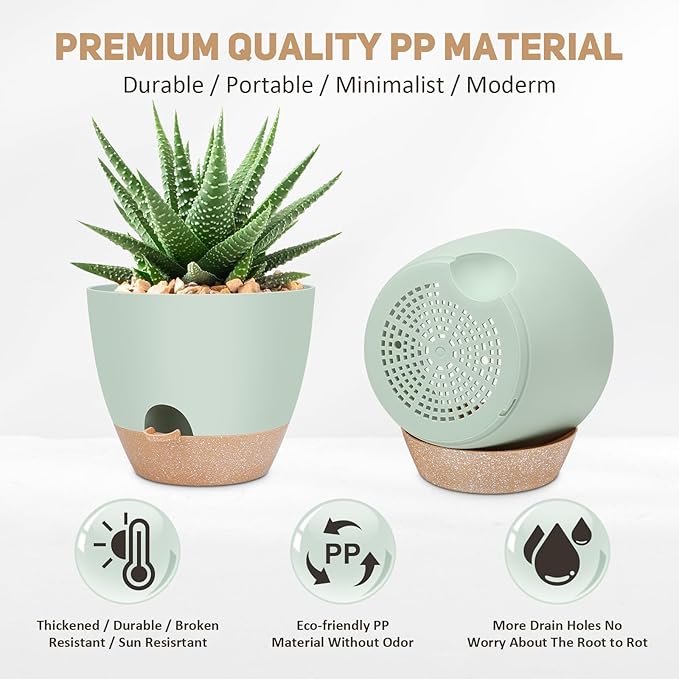 12 inch Large Self Watering Plant Pots, Flower Pots Planters with Multi Mesh Drainage Holes for Indoor Outdoor Garden Plants and Flowers-BloomoryGarden