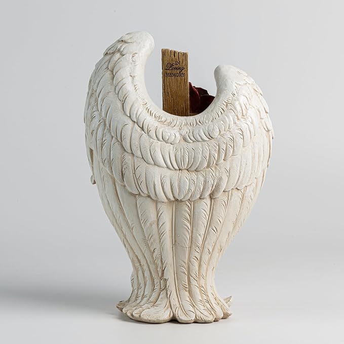 12" Angel Wings Embracing Cross and Rose Garden Statue Memorial Statue for Beloved one-BloomoryGarden