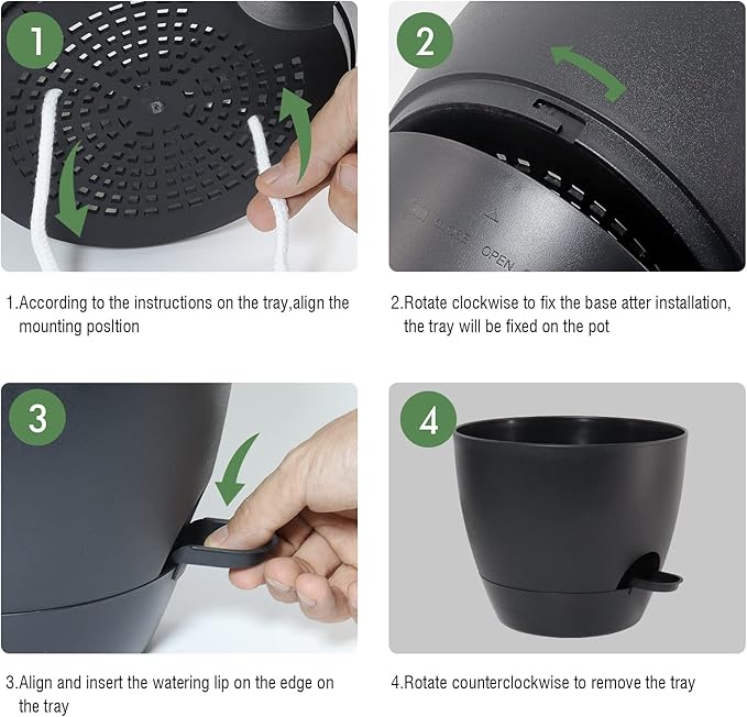 12 inch Large Self Watering Pots, Plastic Planters with 60oZ Removable Deep Reservoir and Multi Mesh Drainage Holes for Indoor Outdoor Garden Plants and Flowers, Black-BloomoryGarden