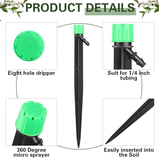 120 Pcs Drip Irrigation Emitters for 1/4'' Drip Irrigation Tubing 60 Irrigation Emitters Sprayer 60 Adjustable 360 Degree Water Flow Drippers for Patio Lawn Garden Watering-BloomoryGarden