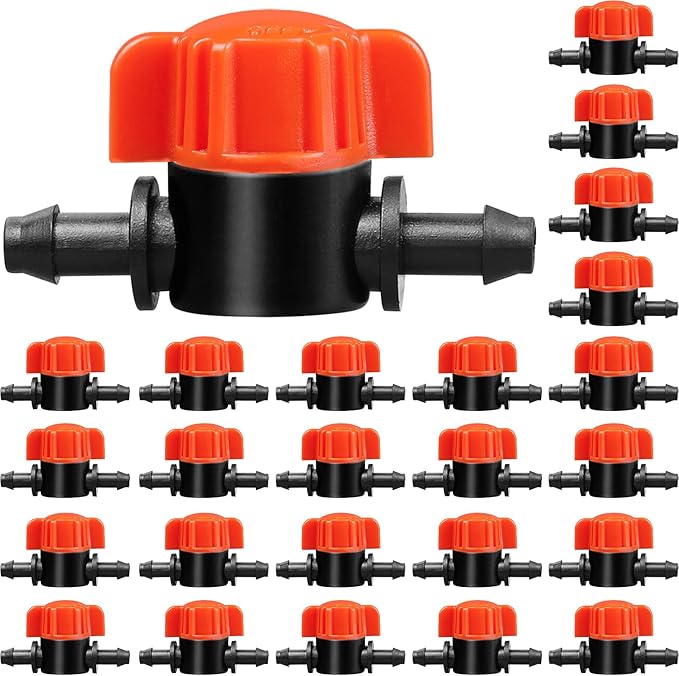 1/4" Drip Irrigation Valve:25 Pack Drip Irrigation Shut Off Switch Valve Fits 1/4 Inch Drip Irrigation Tubing Drip Line Cut Off Valve for Garden Lawn Irrigation System