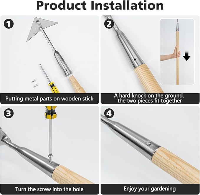 Berry&Bird Triangle Hoe, 60'' Winged Weeder Garden Hoes with Long Wood Handle, Gardener Stainless Steel Warren Hoe, Garden Weeder Hoe Tool for Quickly Weeding, Edging and Gardening Tools-BloomoryGarden
