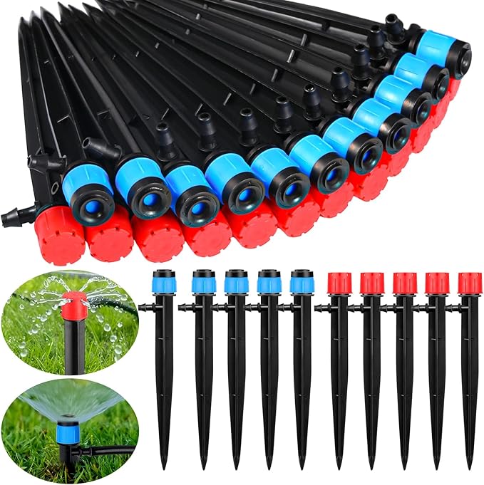 120 Pcs Drip Irrigation Emitters for 1/4'' Drip Irrigation Tubing 60 Irrigation Emitters Sprayer 60 Adjustable 360 Degree Water Flow Drippers for Patio Lawn Garden Watering-BloomoryGarden
