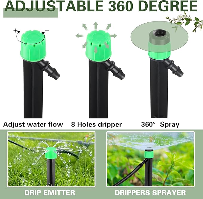 120 Pcs Drip Irrigation Emitters for 1/4'' Drip Irrigation Tubing 60 Irrigation Emitters Sprayer 60 Adjustable 360 Degree Water Flow Drippers for Patio Lawn Garden Watering-BloomoryGarden