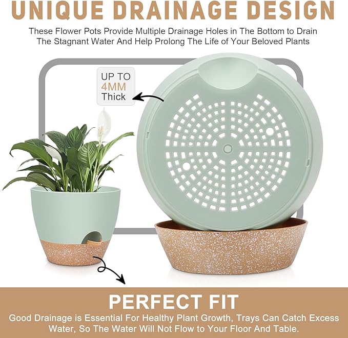 12" 10" 9" Large Self Watering Plant Pots, 3 Pack Flower Pots Planters with Multi Mesh Drainage Holes for Indoor Outdoor Garden Plants and Flowers.-BloomoryGarden