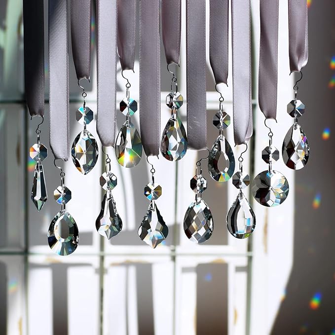 12pcs Glass Crystal Chandelier Prisms, Rainbow Hanging Crystals Suncatcher for Windows, Home Decoration-BloomoryGarden