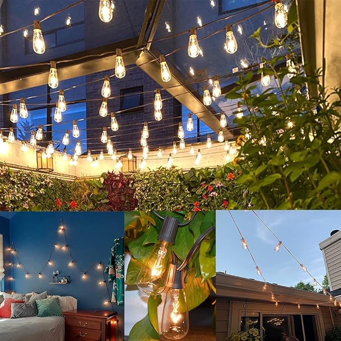 10Ft Outdoor String Lights Waterproof, Hanging Patio Lights with 11 Edison Bulbs (1 Spare), ST40 Vintage Edison Bulbs String Lights for Indoor Garden Backyard Party Wedding Balcony Decor- Black-BloomoryGarden