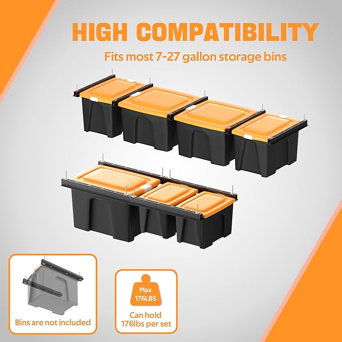 Ultrawall Overhead Garage Storage Rack, Heavy Duty Ceiling Storage Rack, 26 Inch Adjustable Ceiling Bin Storage System, 5 Sets for 4 Bins-BloomoryGarden