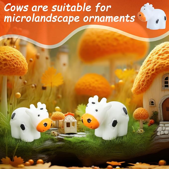 138 Pcs Mini Resin Cows Bulk Animals for Hiding Small Plastic Cows Statues Little Perfect for Forest Figures and More Adorable Landscape Fairy Outdoor Moss Garden DIY Ornament-BloomoryGarden
