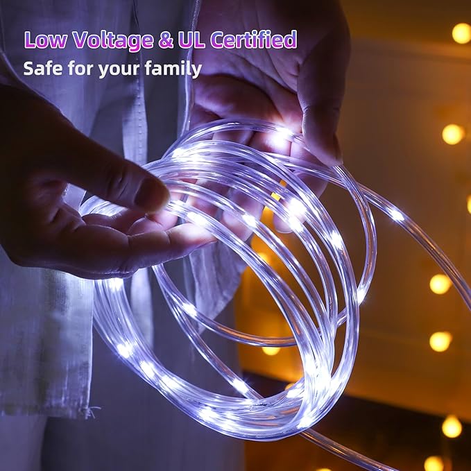 100FT Rope Lights Outdoor, Connectable Trampoline Lights 300LED String Lights Flexible Clear Tube Light Waterproof Rope Light 8 Modes for Camping Yard Pool Canopy Deck Home Outdoor Indoor Decor-BloomoryGarden