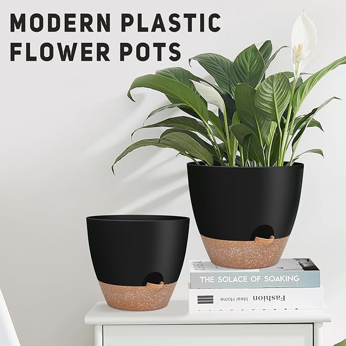 12" 10" 9" Large Self Watering Plant Pots, 3 Pack Flower Pots Planters with Multi Mesh Drainage Holes for Indoor Outdoor Garden Plants and Flowers (Black)-BloomoryGarden