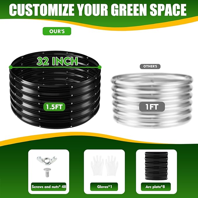 17" Tall Elevated Round Metal Rised Garden Bed- 2.7'x2.7' in Size and 0.8MM Thick Durable Planter Box for Vegetables Flowers Succulent at Patio/Garden Outdoor (Black, 2.7FT Diameter)-BloomoryGarden