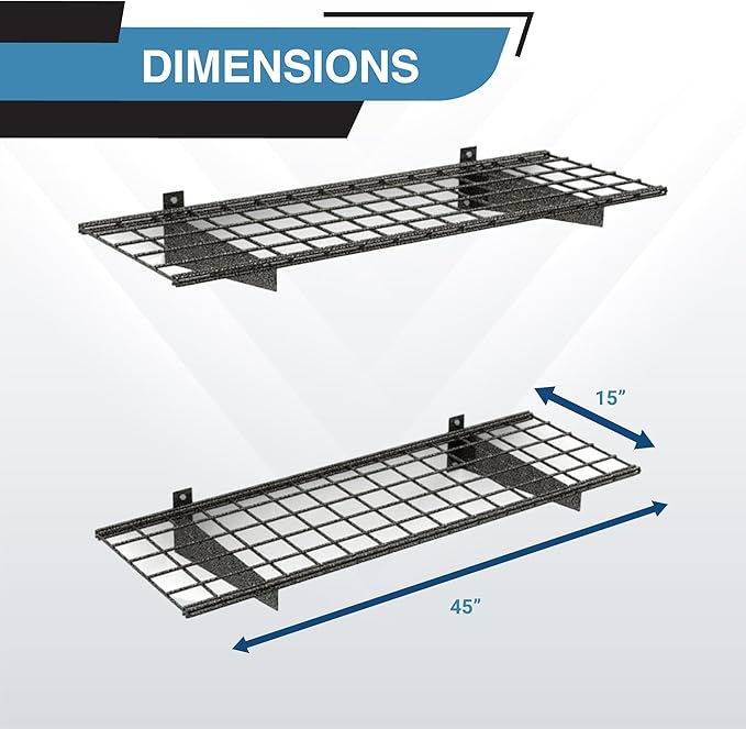 00651 2-Pack Heavy Duty Steel Wall Garage Shelving, 45-Inch X 15-Inch, Low-Profile Brackets, Max Shelf Load 200 Pounds, Hammertone-BloomoryGarden
