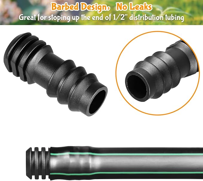 1/2" Drip Irrigation End Plug:13mm ID Barbed End Cap Irrigation Fittings for 1/2 Inch Irrigation Tubing (0.520"ID-0.640" OD) Drip Line Goof Plug Connector for Garden Irrigation System(15 Pack)
