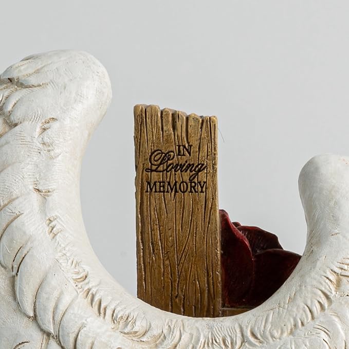 12" Angel Wings Embracing Cross and Rose Garden Statue Memorial Statue for Beloved one-BloomoryGarden
