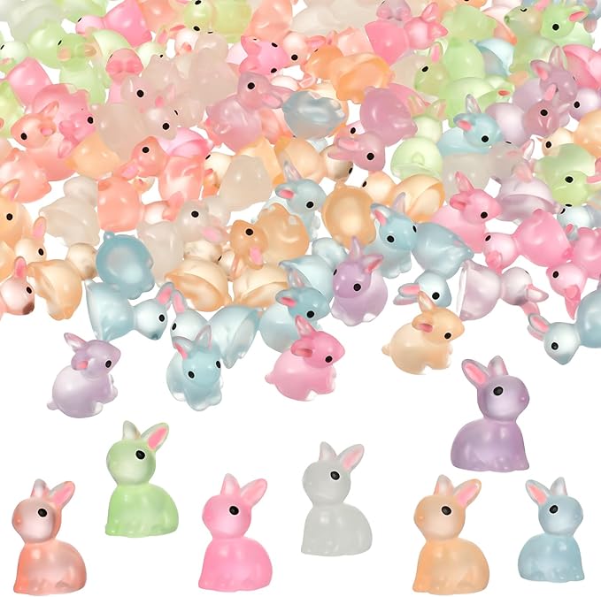 140Pcs Mini Resin Luminous Bunnies Glow in Dark Resin Rabbit Figures for Fairy Garden Luminous Mini Portrait Fairy Garden DIY Christmas Party Ornament Accessories Charms Party Favors-BloomoryGarden