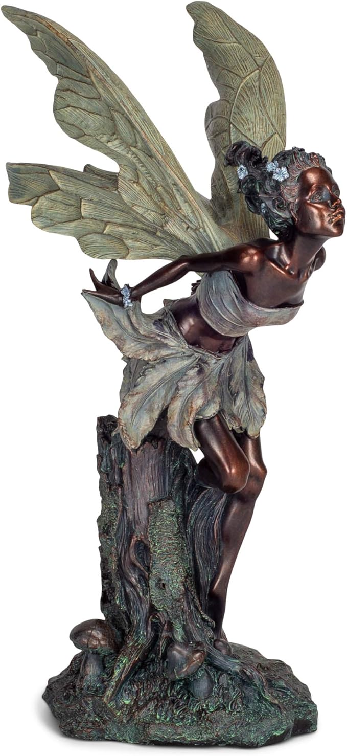 Lovely Kissing Fairy Bronze Tone 19.75 Inches Polyresin Outdoor Garden Statue-BloomoryGarden