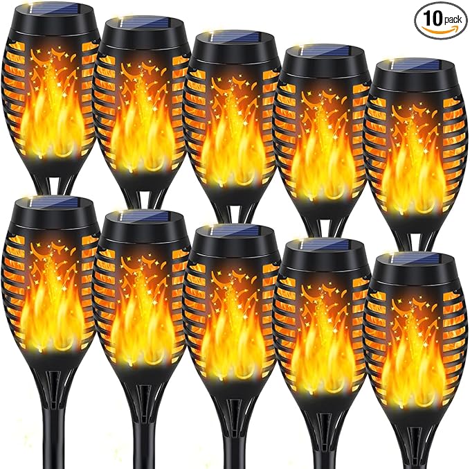 10Pack Solar Lights Outdoor, Solar Torch Lights Outdoor Flickering Flame for Outdoor Decorations, Waterproof Garden Light Solar Powered , Tiki Torches for Outside Yard Patio Lawn Garden Decor-BloomoryGarden