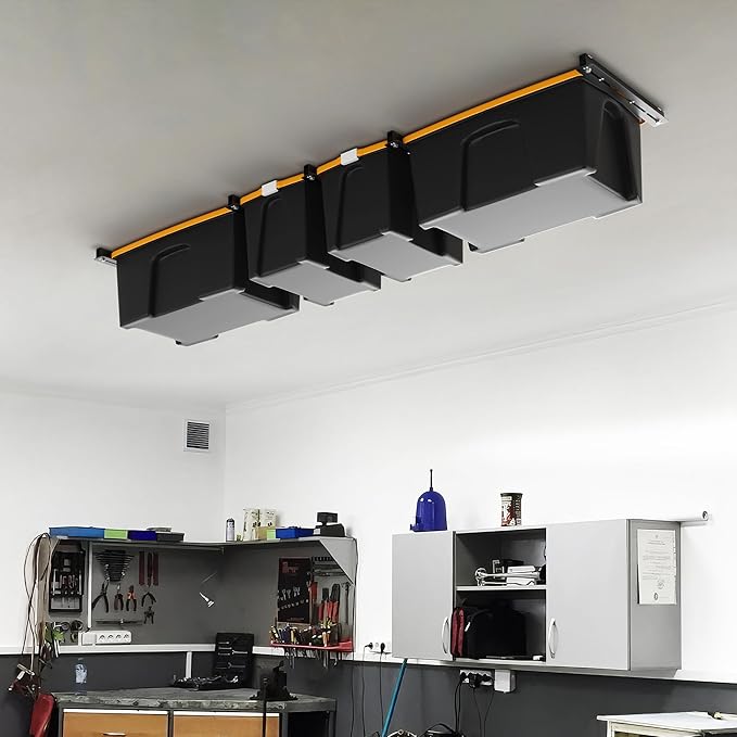 Ultrawall Overhead Garage Storage Rack, Heavy Duty Ceiling Storage Rack, 26 Inch Adjustable Ceiling Bin Storage System, 5 Sets for 4 Bins-BloomoryGarden