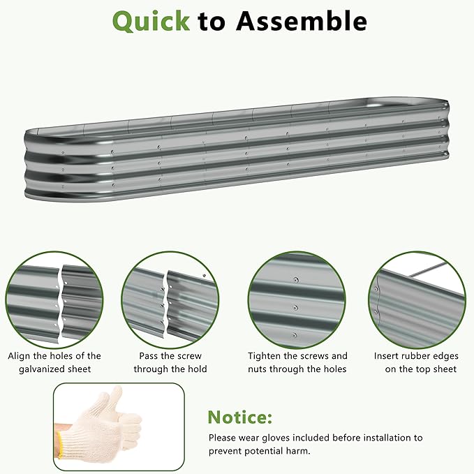 12x2x1ftOval Galvanized Raised Garden Bed,Outdoor Planter Box Metal Patio Kit Planting Bed for Vegetables Flowers and Succulents-BloomoryGarden