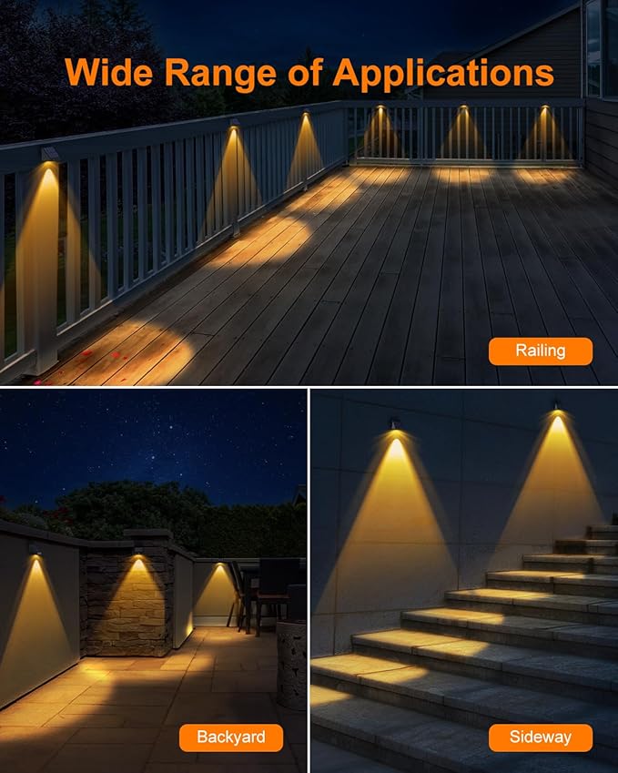 16 Pack Decorative Solar Powered Fence Lights Outdoor Waterproof with Warm White LED Spot Lens, for Outside Wall, Deck, Patio, Yard, Rail, Garage, Pool, Designed for Enhanced Security, Easy Install-BloomoryGarden