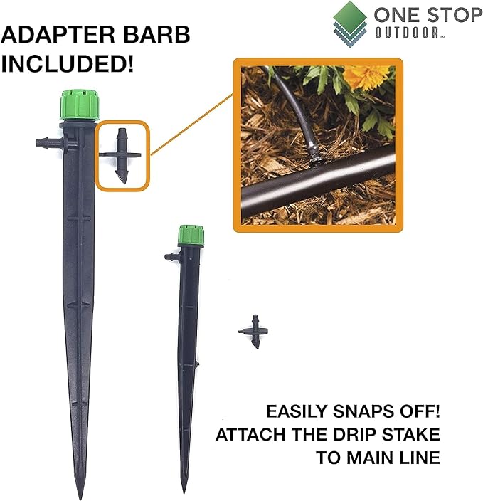 (100-PACK) - 1/4" Inch 360 Degree Drip Emitter On 6" Stake Sprayer Adjustable Flow 0-20 GPH, Fits 1/4 (4-6mm) Irrigation Tubing - Micro Bubbler Drippers for Drip Irrigation (50 Pack Dripper on Stake)-BloomoryGarden