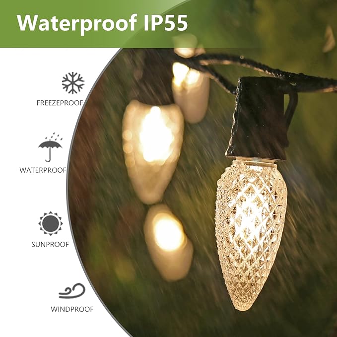 100Pack C9 Replacement LED Light Bulbs, Strawberry Christmas Bulb 2700K Soft White Shatterproof & Waterproof Outdoor String Light Bulbs, E17 Candelabra Base Edison Bulbs for Holiday Decoration-BloomoryGarden