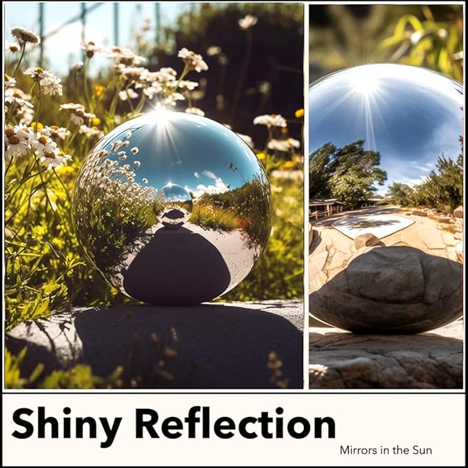 12 Inch Stainless Steel Gazing Globe,v2croft Hollow Ball Mirrored Surface Polished Shiny Sphere,Garden Stainless Steel Gazing Ball for Outdoor Lawn Pond Yard Ornament(Silver)-BloomoryGarden