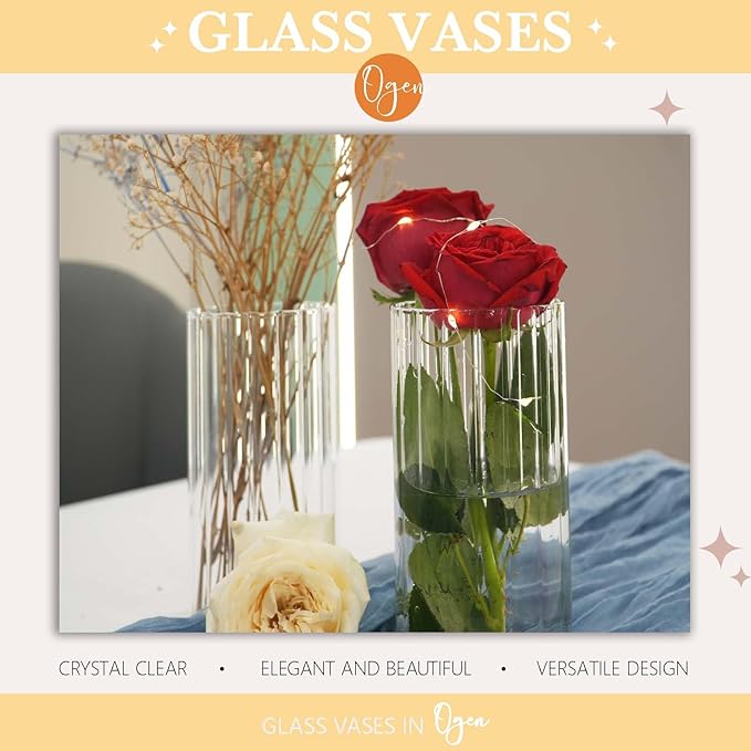 12pcs Glass Vase Cylinder Vases for Centerpieces Small Flower Glass Vases Bud Vases Home Decor Centerpiece Table Flower Vase Decorations for Office BeautificationďźHoliday 6 Inch Tall