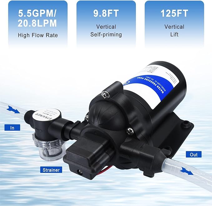 12 volt RV Water Pump Water Pressure Booster Pump for Garden Hose Self Priming Water Pump 50psi 4gpm On Demand Water Pump for Kitchen Bathroom, Garden, Marine, Boats and Irrgration-BloomoryGarden