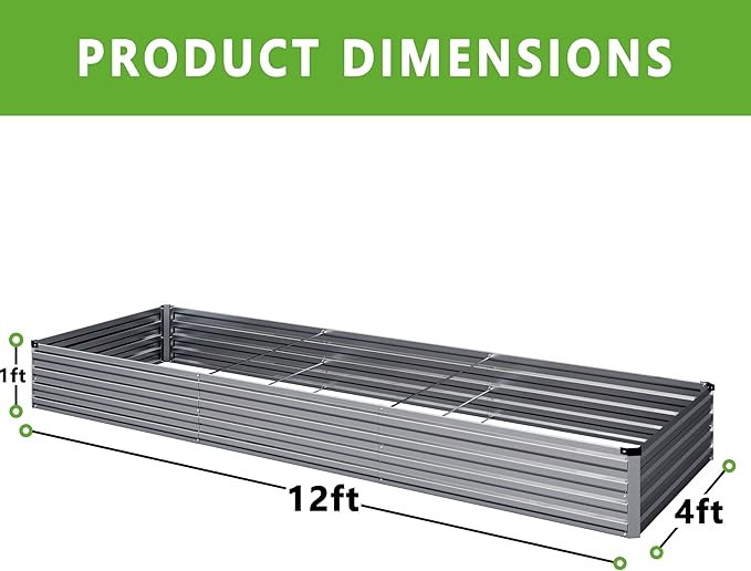 12x4x1FT Galvanized Raised Garden Bed Kit,Vegetable Boxes-Rectangle Metal Flower Box,Large Planter Raised Beds Outdoor Garden for Planting,Fruit,Herb-Sliver-BloomoryGarden