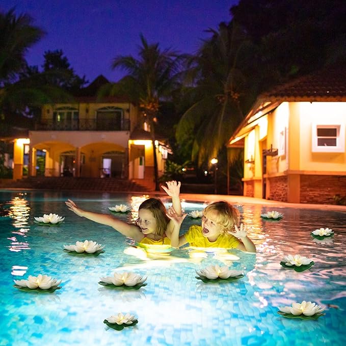 12 PCS Diwali Waterproof Floating Lotus Light - Floating Flower Light Battery Operated Water Activated Warm White Pool Flower Lamp Wedding,Anniversary,Garden Decoration(6Inch & 5Inch)-BloomoryGarden