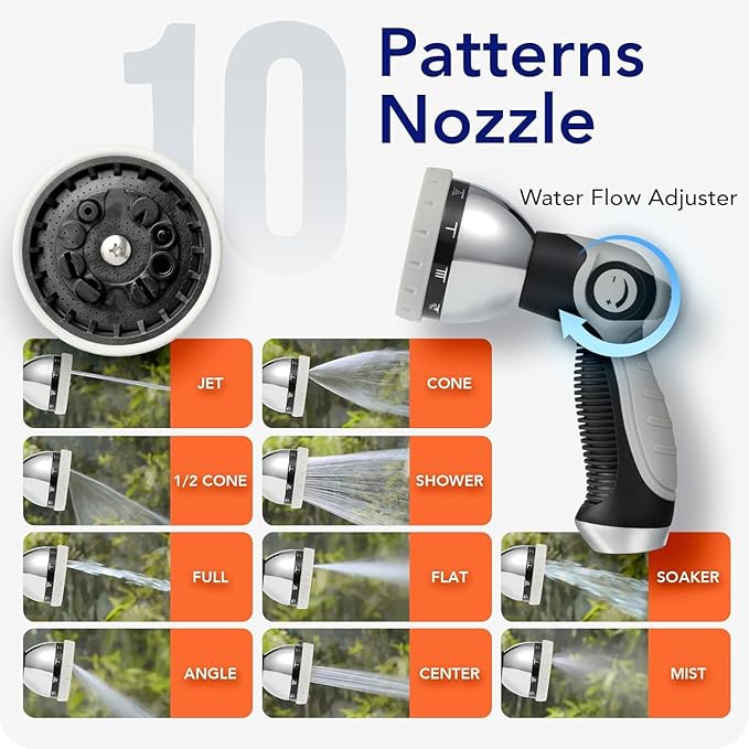135 ft x 1/2" HOZEREEL Heavy Duty Retractable Garden Hose Reel, Garden Hose Reels Outdoor Organizer- Self Retracting Wall Mount Hose Reel Automatic Recoil Storage, Any Length Lock, 10 Pattern Nozzle-BloomoryGarden