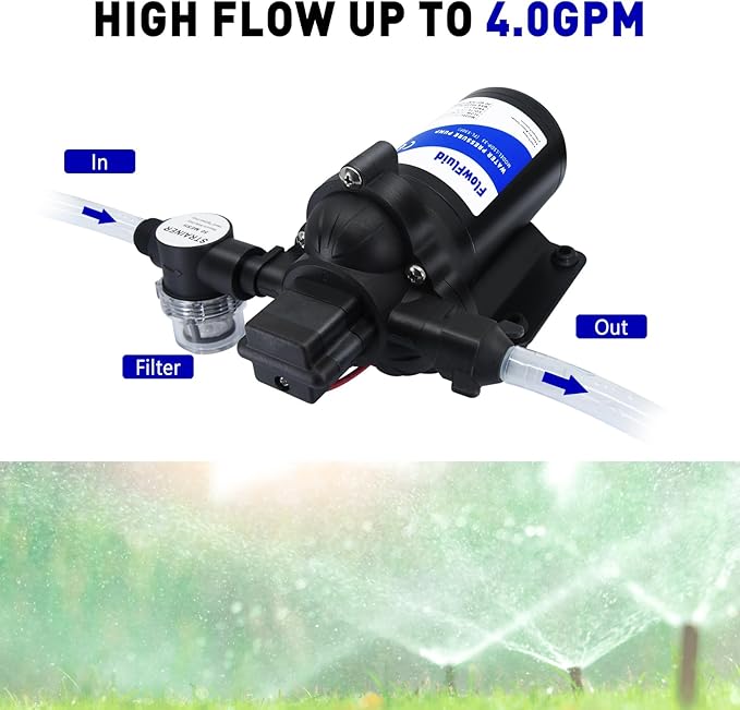 12V DC Water Pressure Booster Diaphragm Pump for RV,45PSI 4GPM Washdown Fresh Self Priming Electric Pump for Boats with Filter, Transfer On Demand Pump for Marine Yacht Caravan Garden Hose-BloomoryGarden