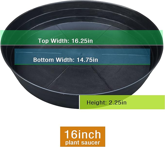 16 Inch Large Plant Saucers, Extra-Deep 2.3 in Black Drip Trays for Flower Pot, Heavy Duty Drainage Tray for Indoors No Holes, 4 Pack Plastic Planter Plate Water Catcher for Pots Base 12 13 14 in-BloomoryGarden