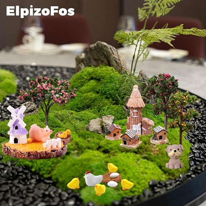 132pcs Fairy Garden Accessories Kit Miniature Animals,Tree,Fence,House Figurines Ornament Statue Craft for DIY Garden Micro Landscape Bonsai Dollhouse Decoration-BloomoryGarden
