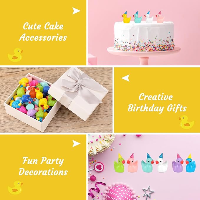 100 Pack Mini Resin Ducks, Multicolor Mini Ducks Wearing Party Hat, Tiny Duck Miniature Duck Figures Tiny Home Ornament for Micro Landscape Dollhouse Garden Aquarium Potted School Office-BloomoryGarden