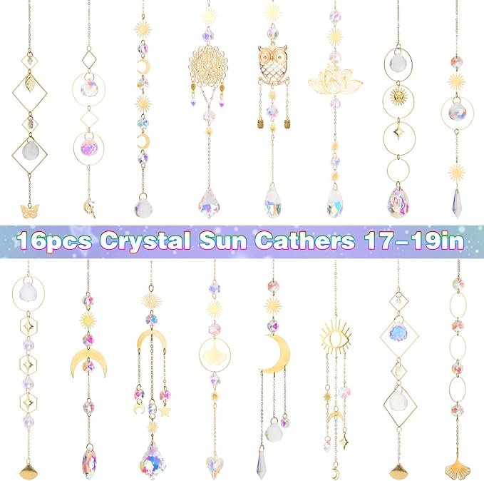 16 pcs Crystal Suncatcher, Colorful Suncatchers Sun Catchers Indoor Window Hanging Ornaments for Home Garden Ceiling Christmas Party Wedding Indoor Outdoor Decoration Prism Rainbow Maker-BloomoryGarden