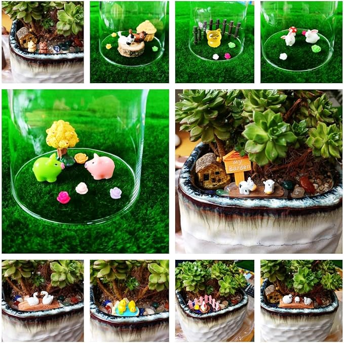 100 Pcs Mini Resin Animals Figures, Farm Tiny Plastic Animals Figurines to Hide Miniature Fairy Garden Decorations Accessories-BloomoryGarden