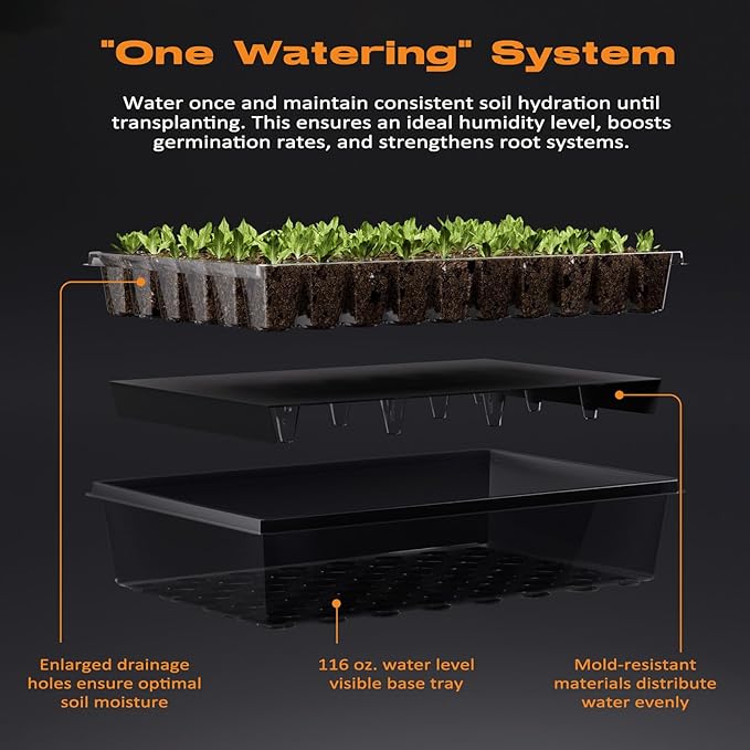 120-Cell Self-Watering Seed Starter Tray with Grow Light, Seed Starter Kit with 4.07” Humidity Dome, Indoor Seedling Starter Tray, Seed Starting Tray for Plant Germination, Seeds Growing-BloomoryGarden