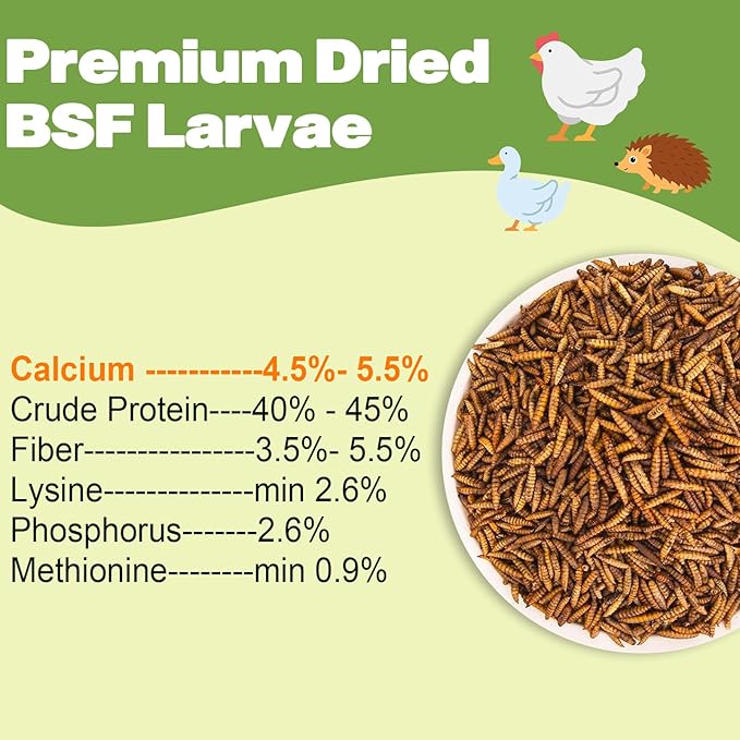 10LB Dried Black Soldier Fly Larvae, 86X Calcium Than Dried Mealworms, High Protein Non-GMO Organic Chicken Feed-BloomoryGarden