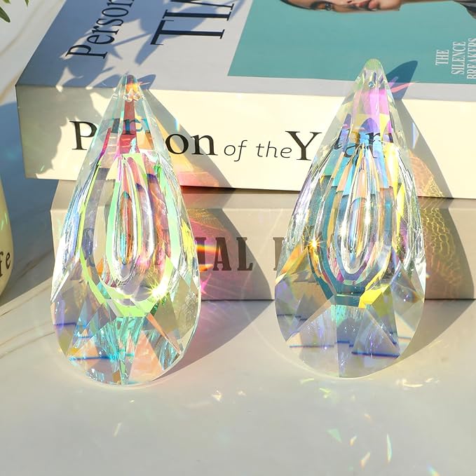 120mm Crystal Suncatcher, 2 Pack Large Prism Sun Catchers Windows Hanging Ornaments Rainbow Maker Pendant Indoor Outdoor Garden Chandelier Birthday Wedding Party Valentines Day Gifts for Women-BloomoryGarden