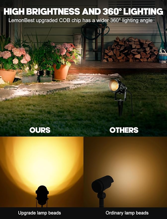 12W Landscape Lighting - Warm White Plug in Outdoor Landscape Light IP65 Waterproof 120V Lawn Flag Light Christmas Halloween Decorative Spotlight for Tree Outdoor Indoor Yard Garden, 2 Packs-BloomoryGarden
