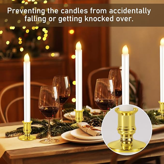 12 Pack Christmas Window Candles, Battery Operated Window Candles with Timer Remote, Candle Holder Suction Cup for Christmas Decorations, Gold-BloomoryGarden